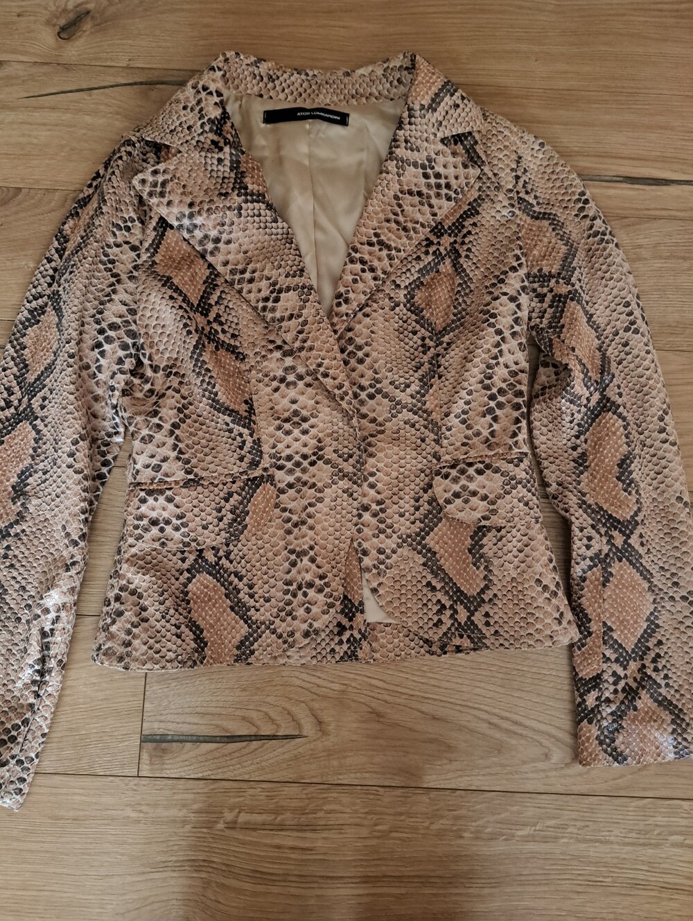 Atos Lombardini Snake-Print Blazer Jacket in Tan and Black